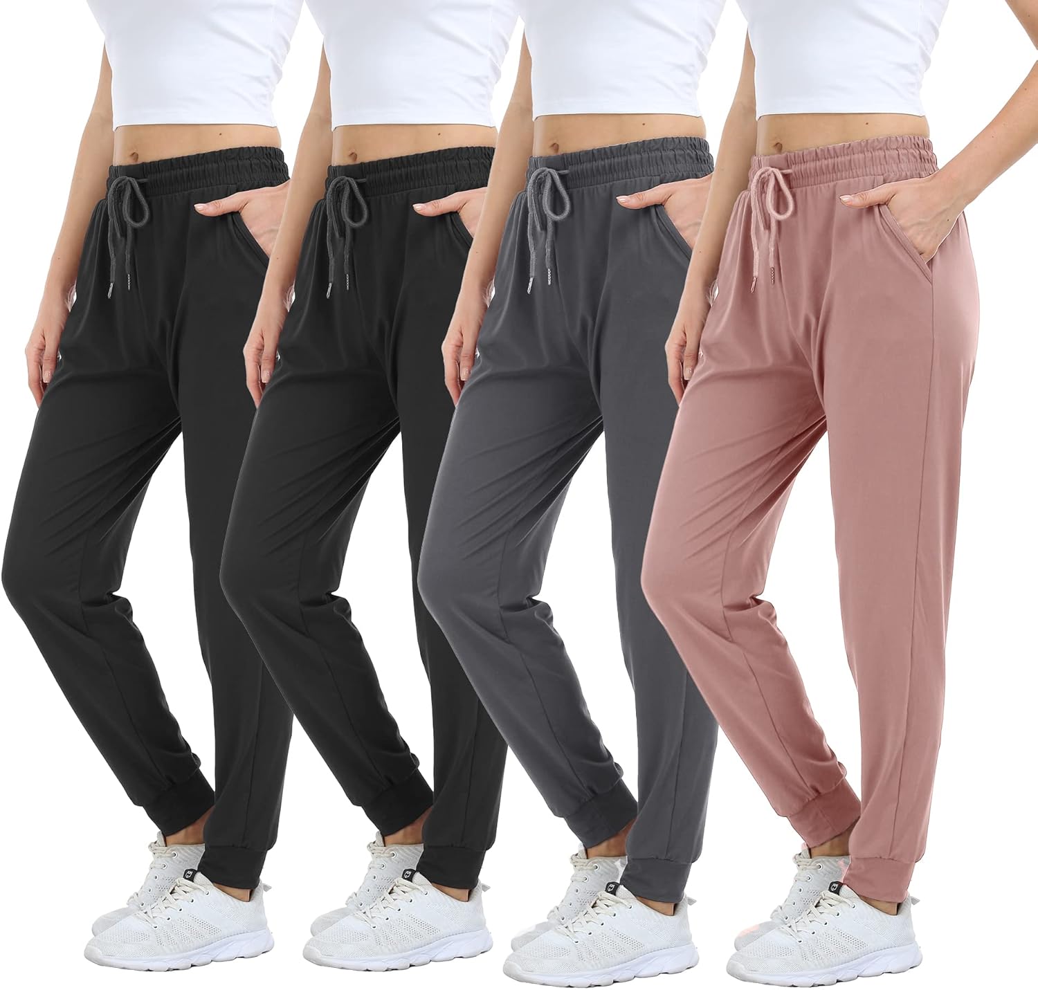 4 Pack Women's Joggers Pants Lightweight Sweatpants with Pockets for Running Yoga Workout