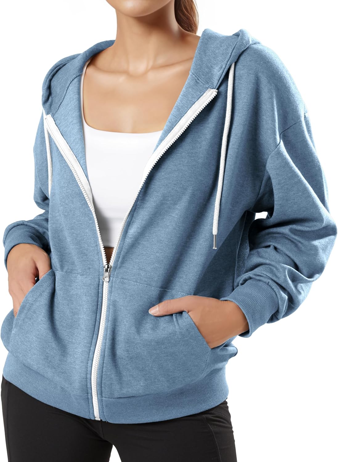 Women's Oversized Zip Up Hoodie Lightweight Thin Long Sleeve Hooded Sweatshirt with Pockets